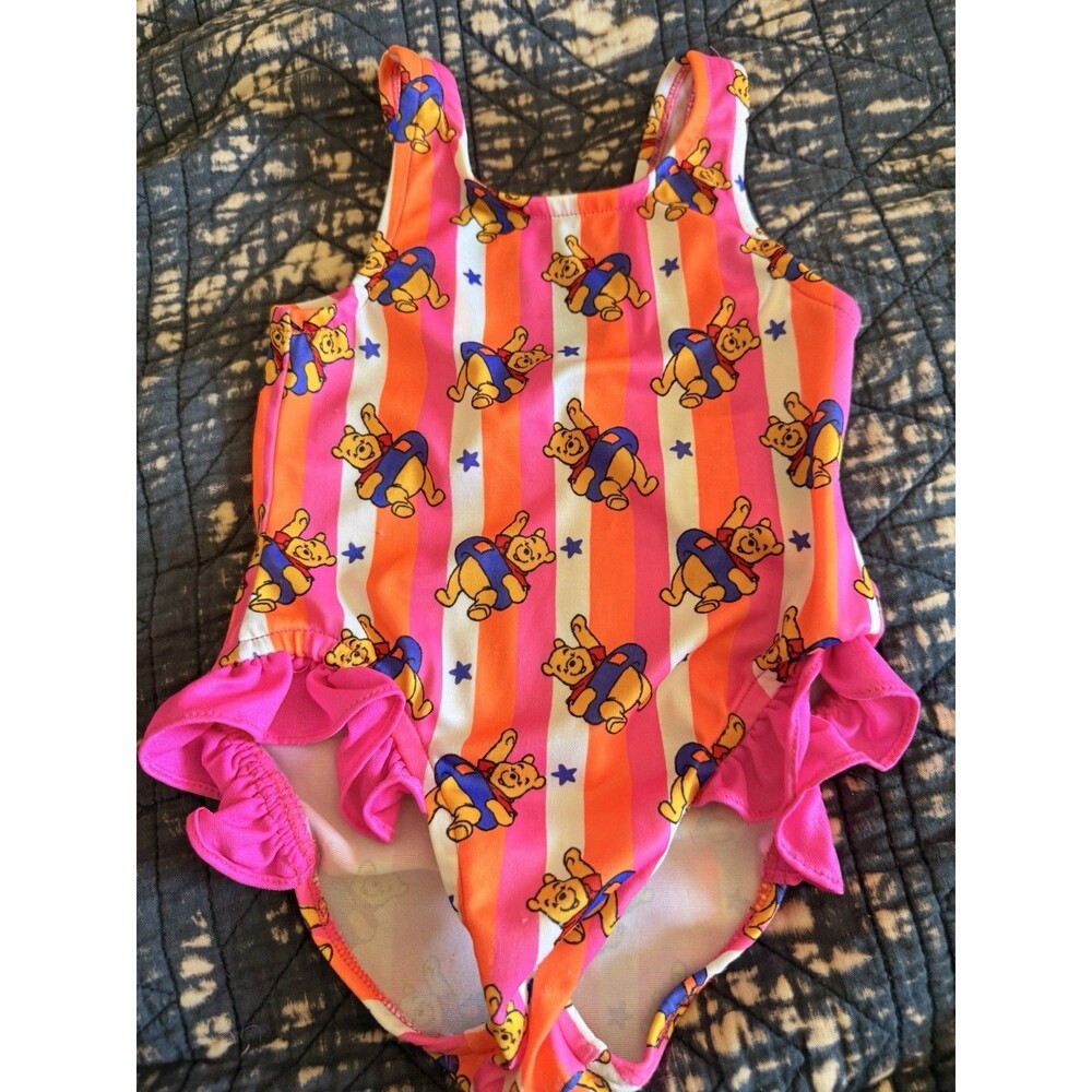 Vintage 90s Girls Winnie The Pooh One Piece Bathing Suit Neon Colors SZ 24M